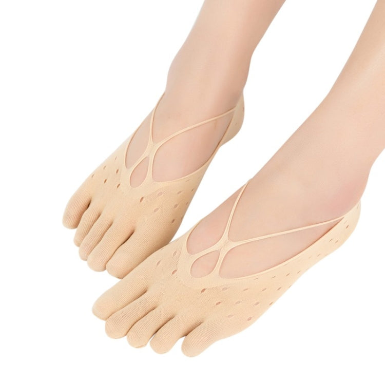 5 Pairs Solid Color Mesh Antiskid Low Cut Five Finger Toe Socks Women Breathable Invisible Sock, Size:One Size