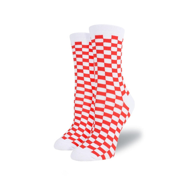 3 Pairs Harajuku Trendy Checkerboard Geometric Cotton Socks, Size:One Size