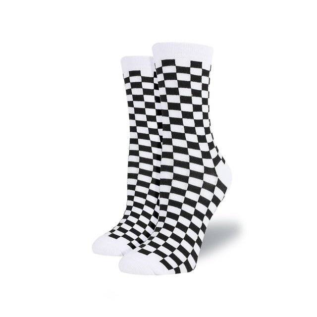 3 Pairs Harajuku Trendy Checkerboard Geometric Cotton Socks, Size:One Size