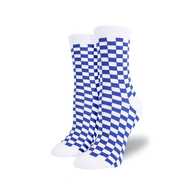 3 Pairs Harajuku Trendy Checkerboard Geometric Cotton Socks, Size:One Size