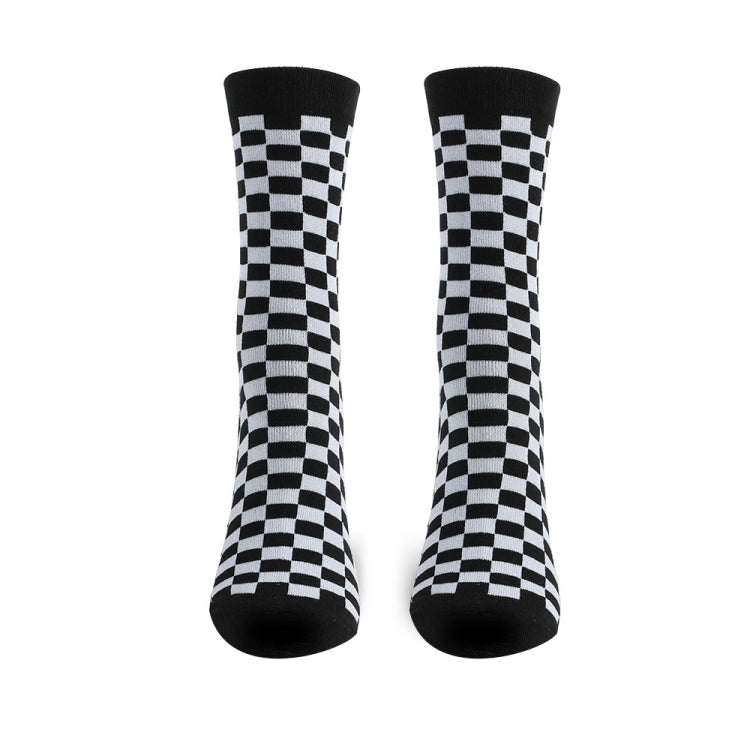 3 Pairs Harajuku Trendy Checkerboard Geometric Cotton Socks, Size:One Size