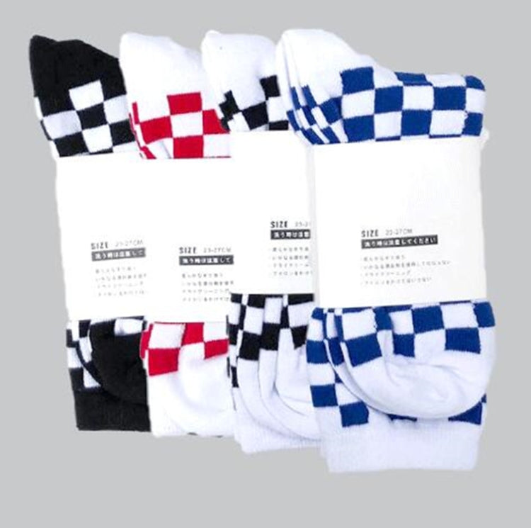 3 Pairs Harajuku Trendy Checkerboard Geometric Cotton Socks, Size:One Size