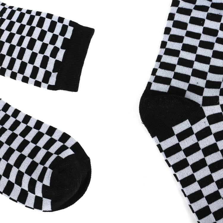 3 Pairs Harajuku Trendy Checkerboard Geometric Cotton Socks, Size:One Size
