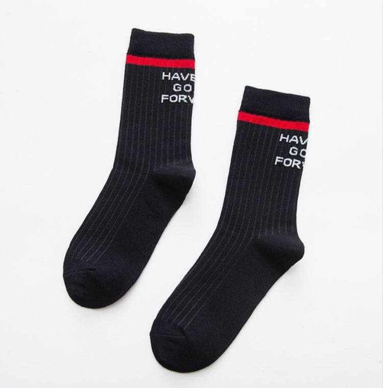 Autumn Casual Fashion Cotton Striped Letter Socks, Size:One Size