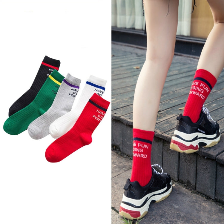 Autumn Casual Fashion Cotton Striped Letter Socks, Size:One Size