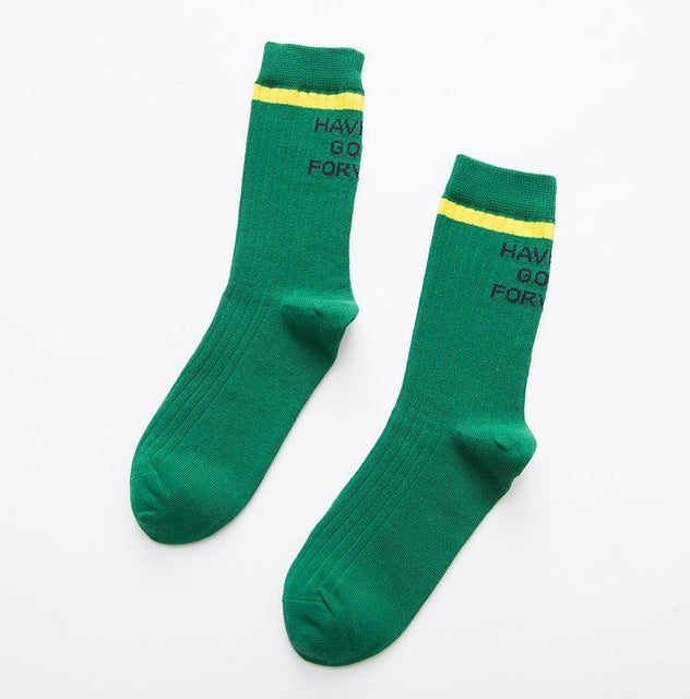 Autumn Casual Fashion Cotton Striped Letter Socks, Size:One Size