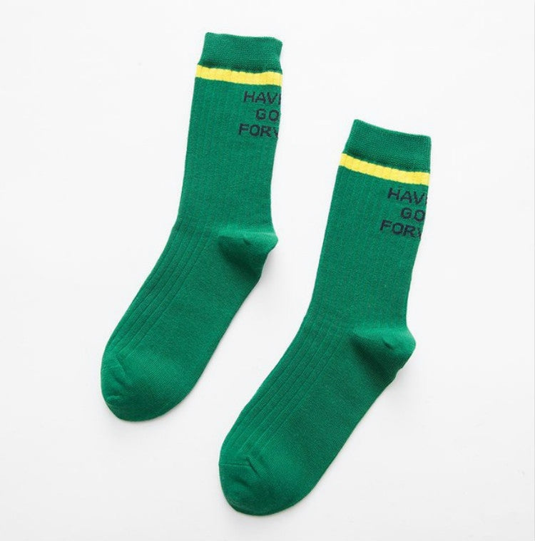 Autumn Casual Fashion Cotton Striped Letter Socks, Size:One Size