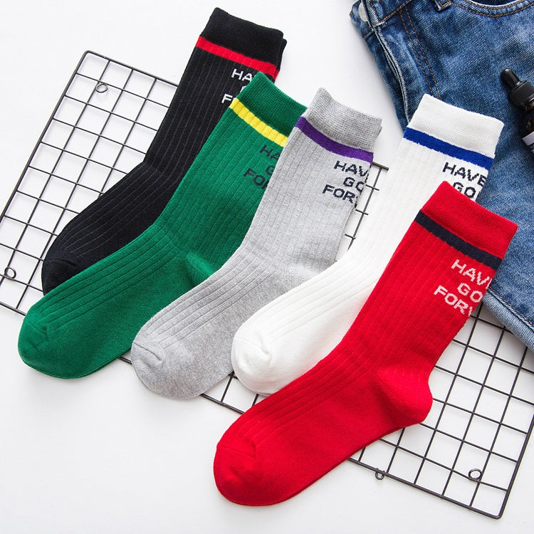 Autumn Casual Fashion Cotton Striped Letter Socks, Size:One Size