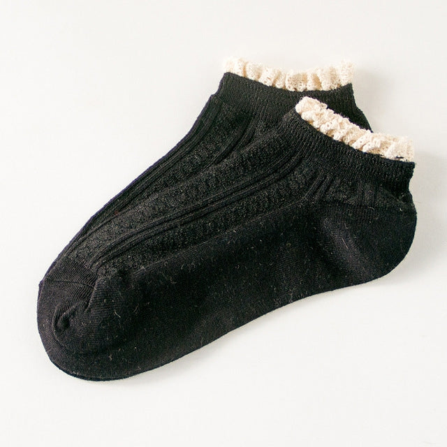Retro Solid Color Sweet Style Lace Women Soft Cozy Socks, Size:One Size
