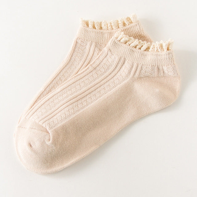 Retro Solid Color Sweet Style Lace Women Soft Cozy Socks, Size:One Size