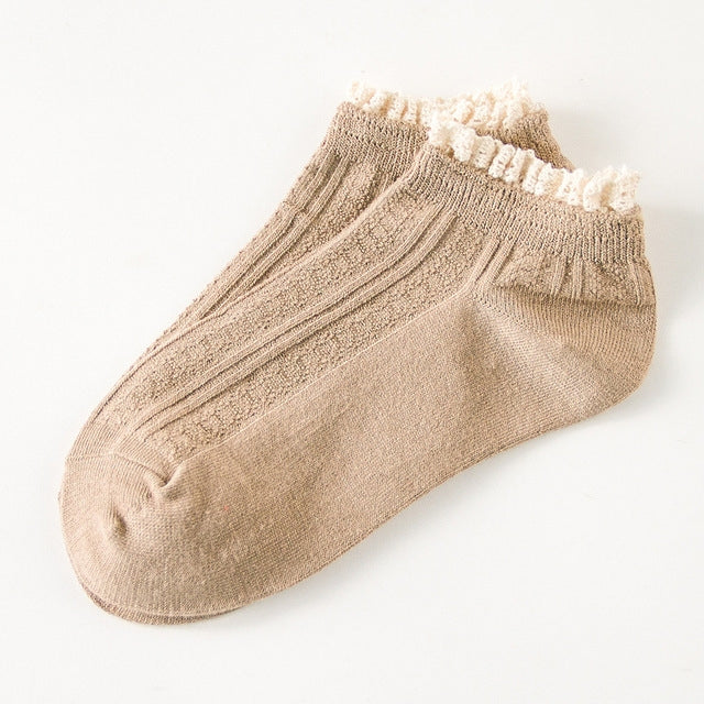 Retro Solid Color Sweet Style Lace Women Soft Cozy Socks, Size:One Size