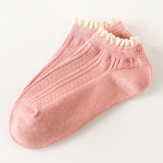 Retro Solid Color Sweet Style Lace Women Soft Cozy Socks, Size:One Size