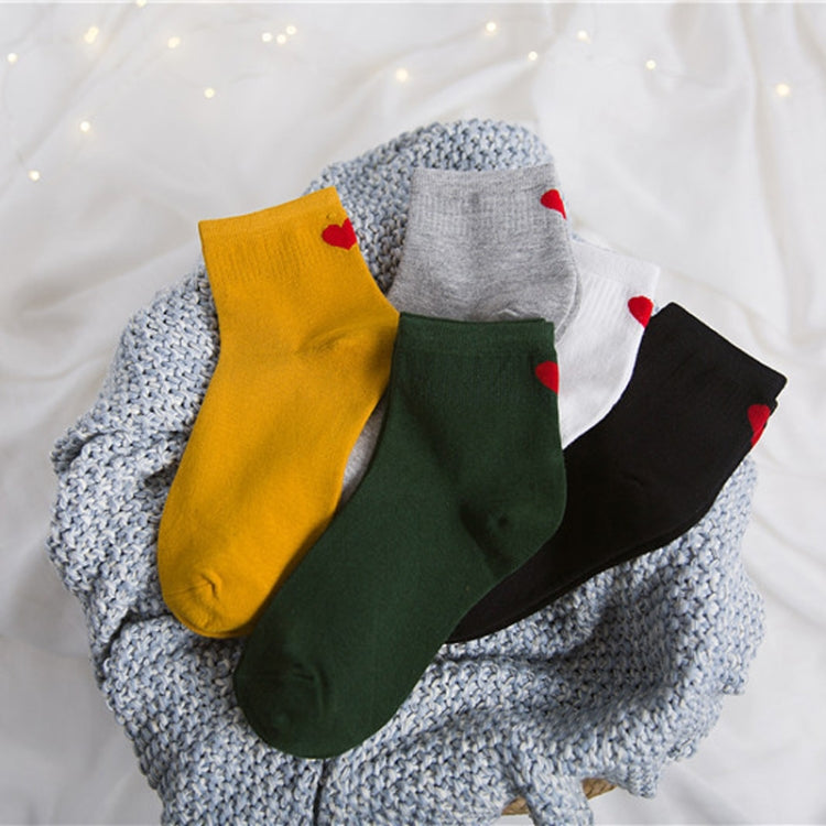 5 Pairs Embroidered heart shape cotton lady cotton socks stack socks(White)