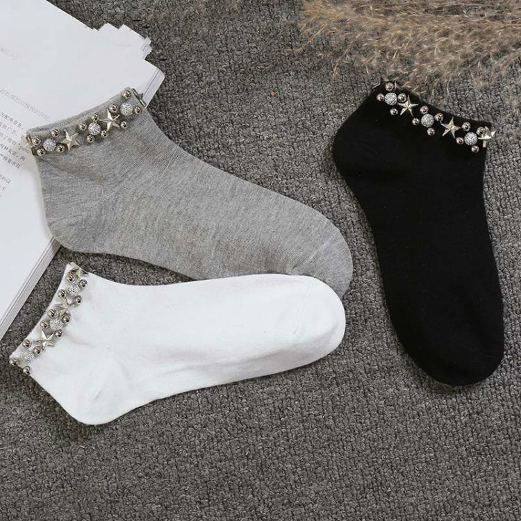 Handmade Diamond Studs Fashion College Style Socks, Size:One Size(White)