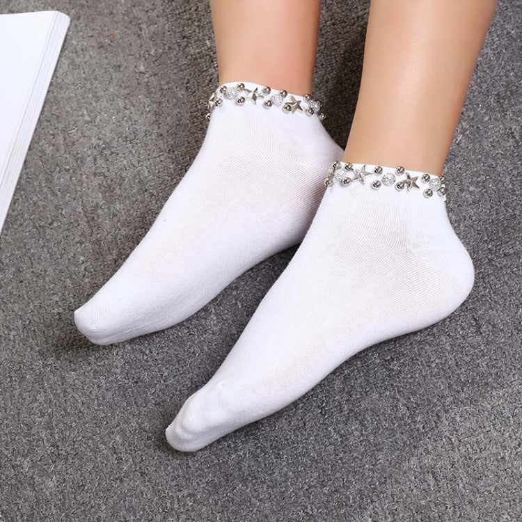 Handmade Diamond Studs Fashion College Style Socks, Size:One Size(White)