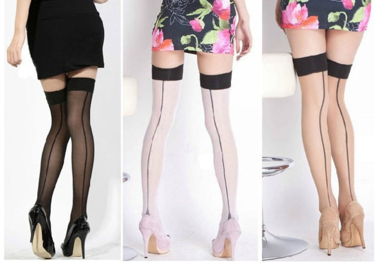 3 PCS Women Sexy Perspective Striped Stockings Lady Thigh High Pantyhose Long Stocking Nylon Stockings