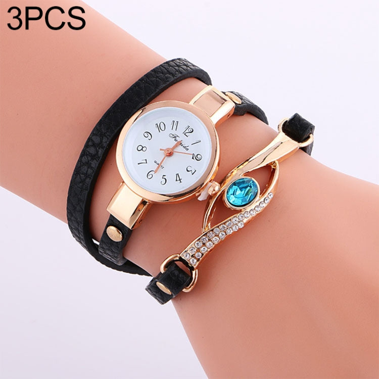 3 PCS Eye Shape Gemstone Bracelet Watch for Women