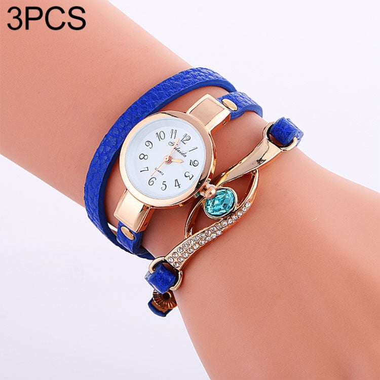 3 PCS Eye Shape Gemstone Bracelet Watch for Women