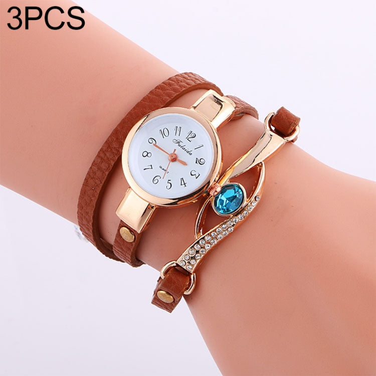 3 PCS Eye Shape Gemstone Bracelet Watch for Women