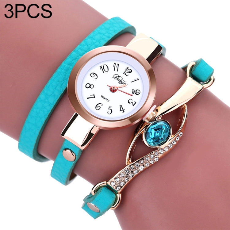 3 PCS Eye Shape Gemstone Bracelet Watch for Women
