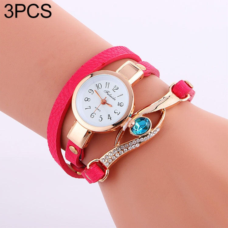 3 PCS Eye Shape Gemstone Bracelet Watch for Women