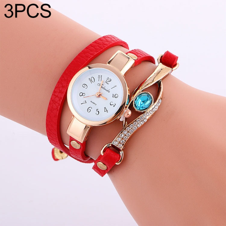3 PCS Eye Shape Gemstone Bracelet Watch for Women