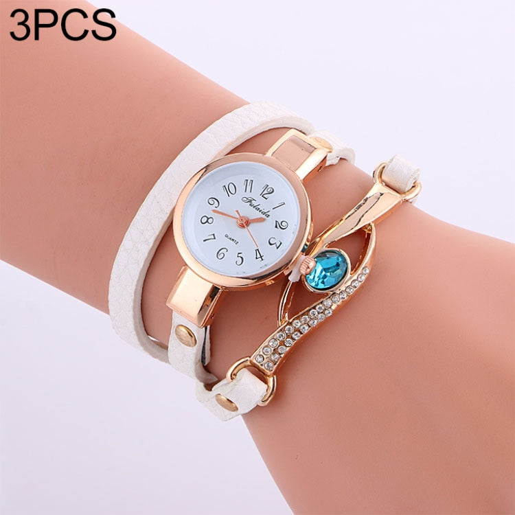 3 PCS Eye Shape Gemstone Bracelet Watch for Women