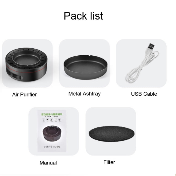 Multifunctional Ashtray Negative Ion Intelligent Air Purifier PM2.5 Home Car Smart Air Freshener Air Cleaner(Black)