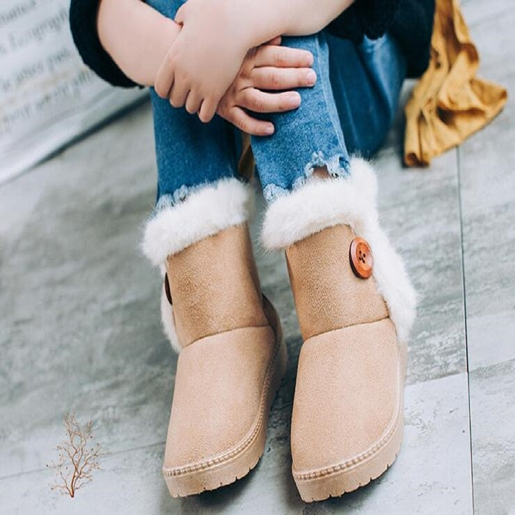 Children Snow Boots Thick Warm Shoes Suede Buckle, Size:24(Beige)