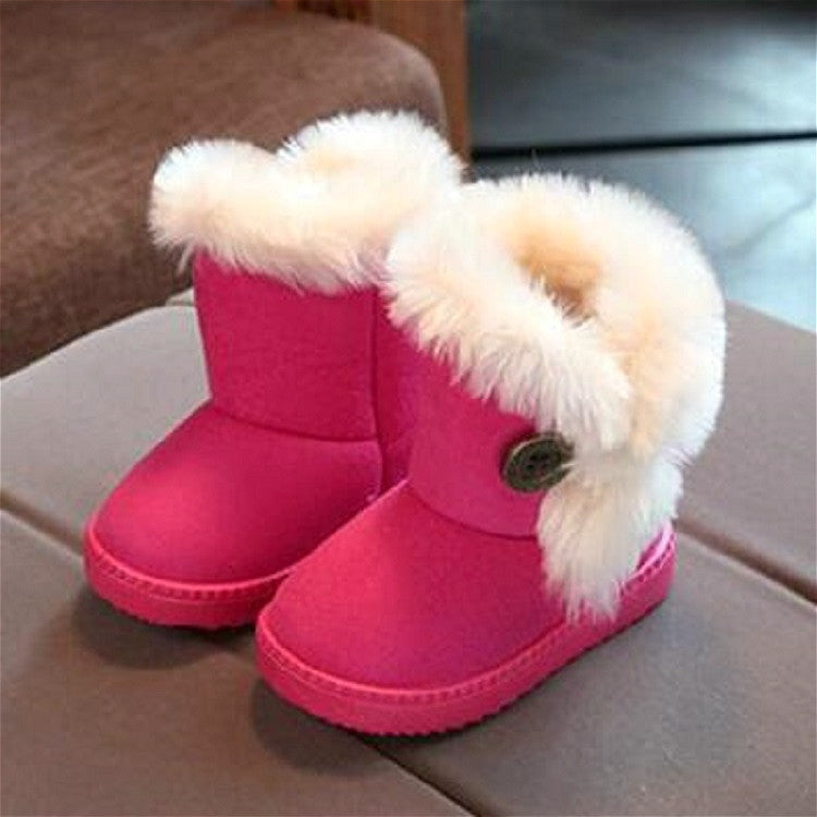 Children Snow Boots Thick Warm Shoes Suede Buckle, Size:35(Rose Red)
