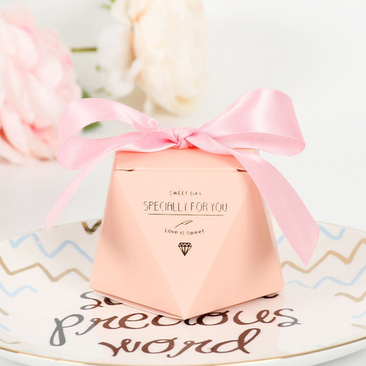 5 PCS Wedding Diamond Shaped Romantic Creative Wedding Supplies Wedding Candy Gift Box, Color:Pink-Pink Ribbon, Size:5.8Ã—8Ã—6cm