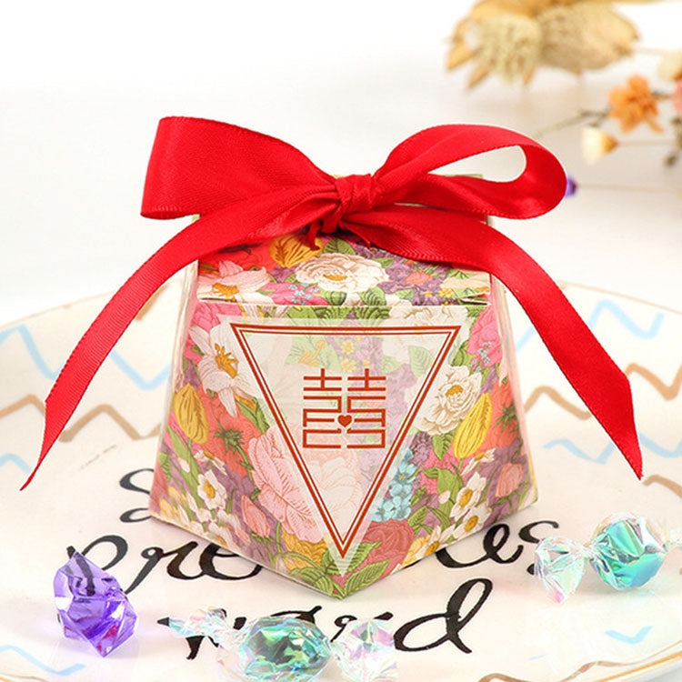5 PCS Wedding Diamond Shaped Romantic Creative Wedding Supplies Wedding Candy Gift Box, Color:Hand Painting-Red Ribbon, Size:5.8Ã—8Ã—6cm