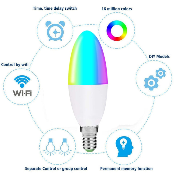 WIFI Smart Light Bulb Voice Control Led Light, Model:2700-6500K+RGBW E14