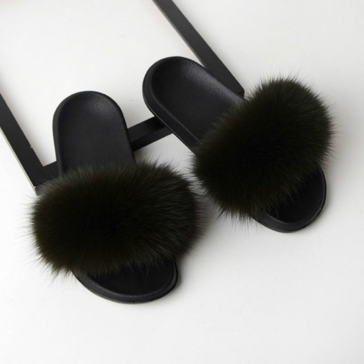 Fox Fur Slippers Flip-flops Non-slip Flat Fur Shoes Sandals for Women, Shoe Size:36-37(23cm)