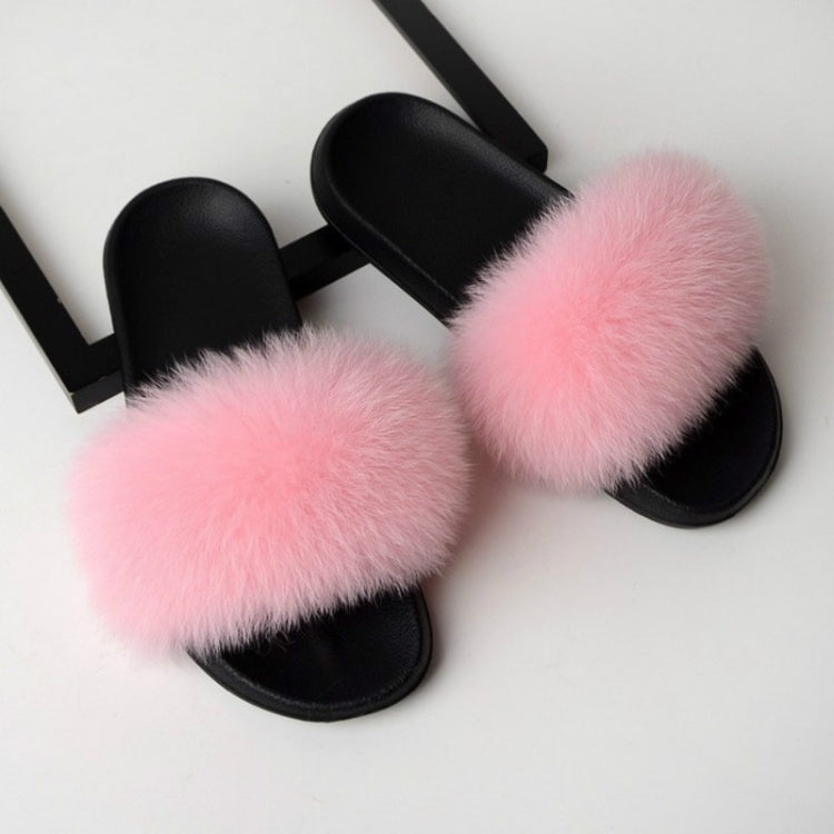 Fox Fur Slippers Flip-flops Non-slip Flat Fur Shoes Sandals for Women, Shoe Size:36-37(23cm)