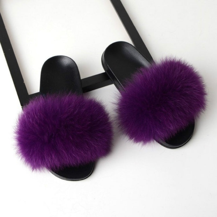 Fox Fur Slippers Flip-flops Non-slip Flat Fur Shoes Sandals for Women, Shoe Size:36-37(23cm)