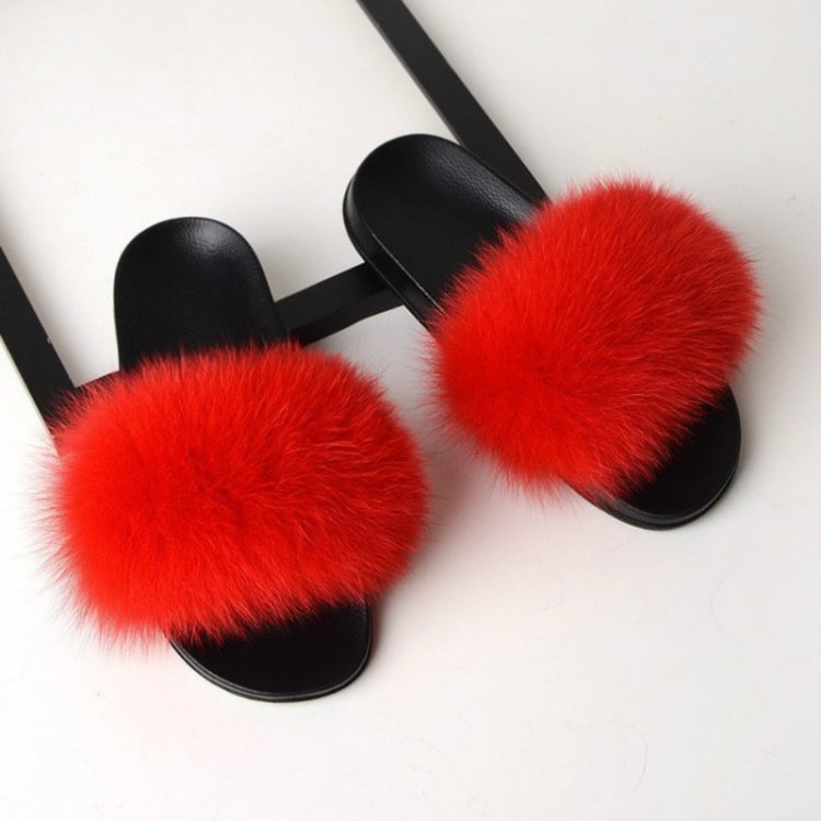 Fox Fur Slippers Flip-flops Non-slip Flat Fur Shoes Sandals for Women, Shoe Size:36-37(23cm)