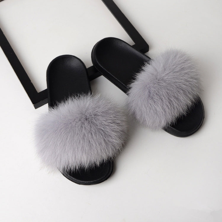 Fox Fur Slippers Flip-flops Non-slip Flat Fur Shoes Sandals for Women, Shoe Size:36-37(23cm)