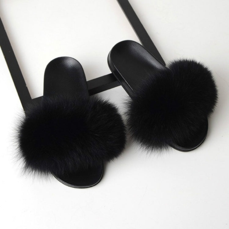 Fox Fur Slippers Flip-flops Non-slip Flat Fur Shoes Sandals for Women, Shoe Size:38-39(24cm)