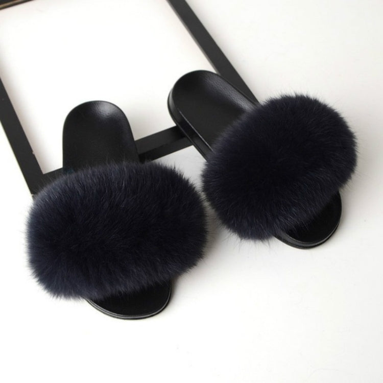 Fox Fur Slippers Flip-flops Non-slip Flat Fur Shoes Sandals for Women, Shoe Size:38-39(24cm)