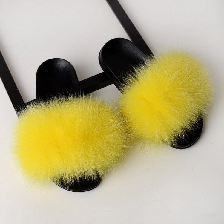 Fox Fur Slippers Flip-flops Non-slip Flat Fur Shoes Sandals for Women, Shoe Size:38-39(24cm)