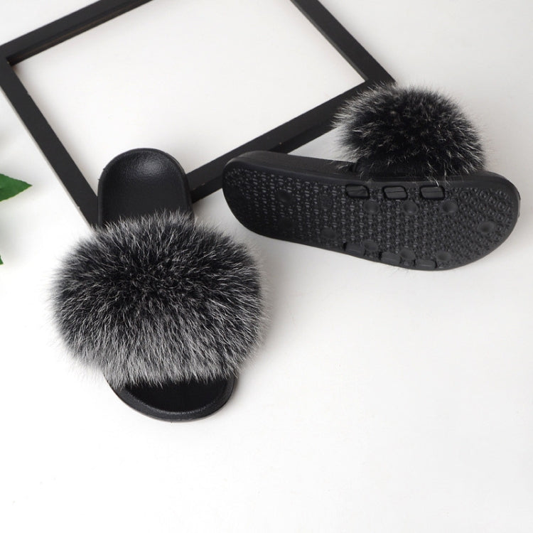 Fox Fur Slippers Flip-flops Non-slip Flat Fur Shoes Sandals for Women, Shoe Size:38-39(24cm)