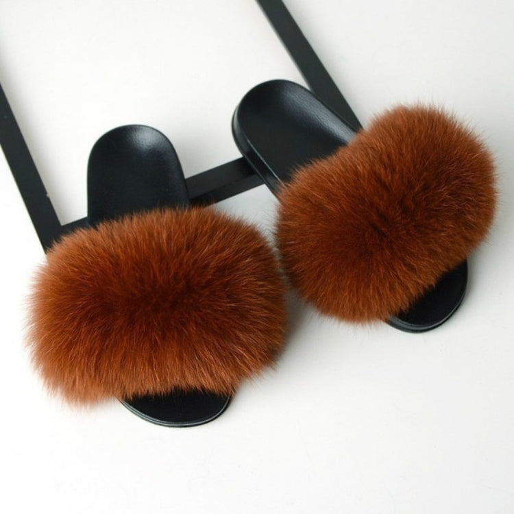 Fox Fur Slippers Flip-flops Non-slip Flat Fur Shoes Sandals for Women, Shoe Size:40-41(25cm)