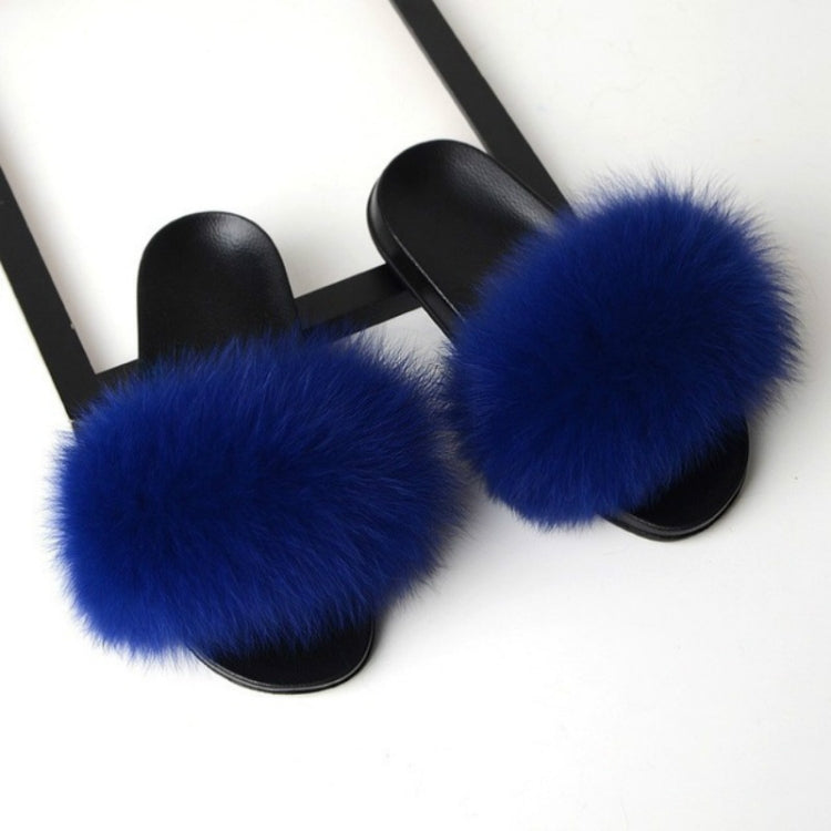 Fox Fur Slippers Flip-flops Non-slip Flat Fur Shoes Sandals for Women, Shoe Size:42-43(26cm)