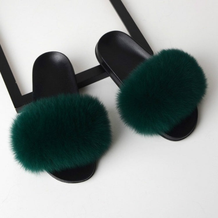 Fox Fur Slippers Flip-flops Non-slip Flat Fur Shoes Sandals for Women, Shoe Size:42-43(26cm)