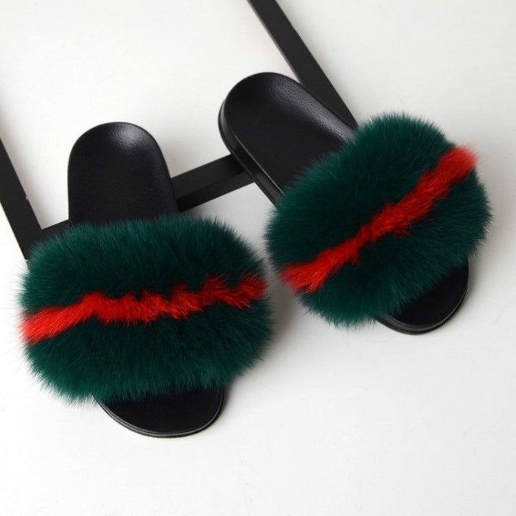 Fox Fur Slippers Flip-flops Non-slip Flat Fur Shoes Sandals for Women, Shoe Size:42-43(26cm)