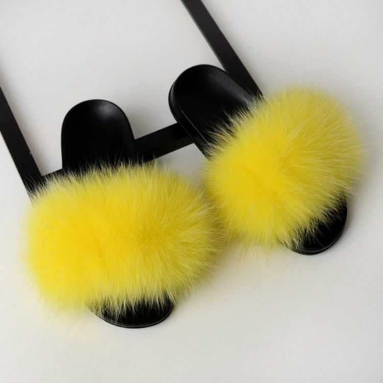 Fox Fur Slippers Flip-flops Non-slip Flat Fur Shoes Sandals for Women, Shoe Size:42-43(26cm)