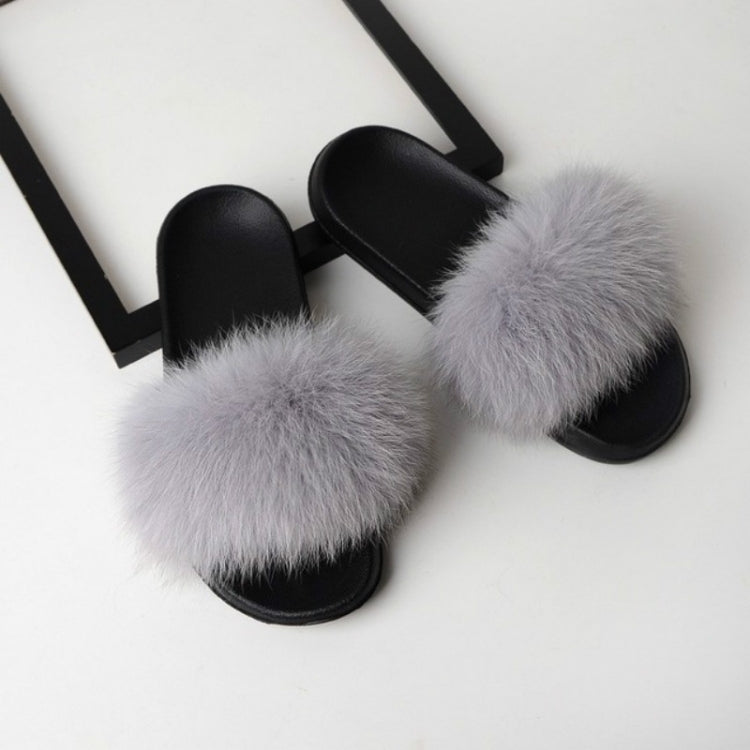 Fox Fur Slippers Flip-flops Non-slip Flat Fur Shoes Sandals for Women, Shoe Size:44-45(27cm)