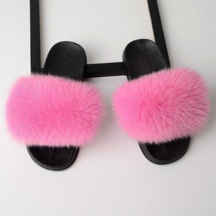 Fox Fur Slippers Flip-flops Non-slip Flat Fur Shoes Sandals for Women, Shoe Size:44-45(27cm)