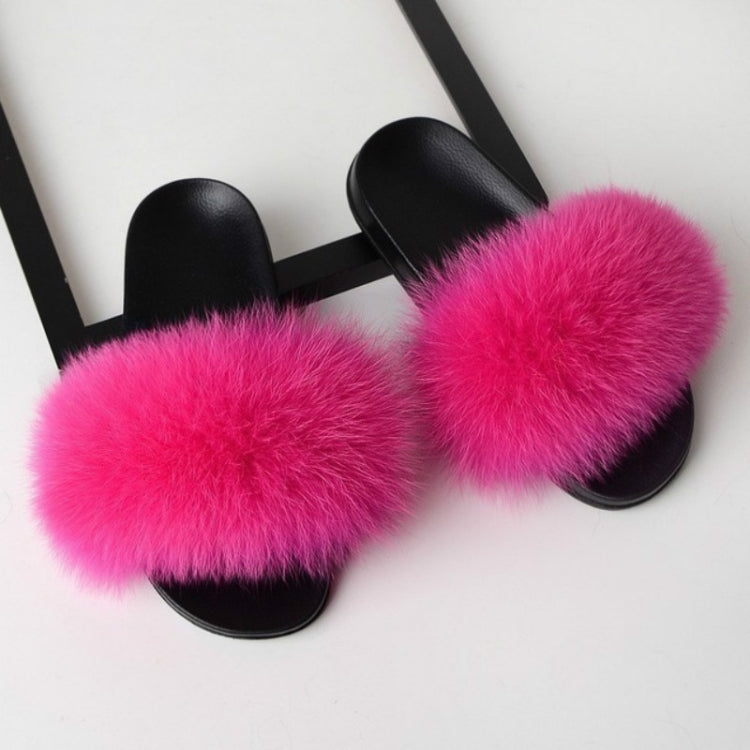 Fox Fur Slippers Flip-flops Non-slip Flat Fur Shoes Sandals for Women, Shoe Size:44-45(27cm)